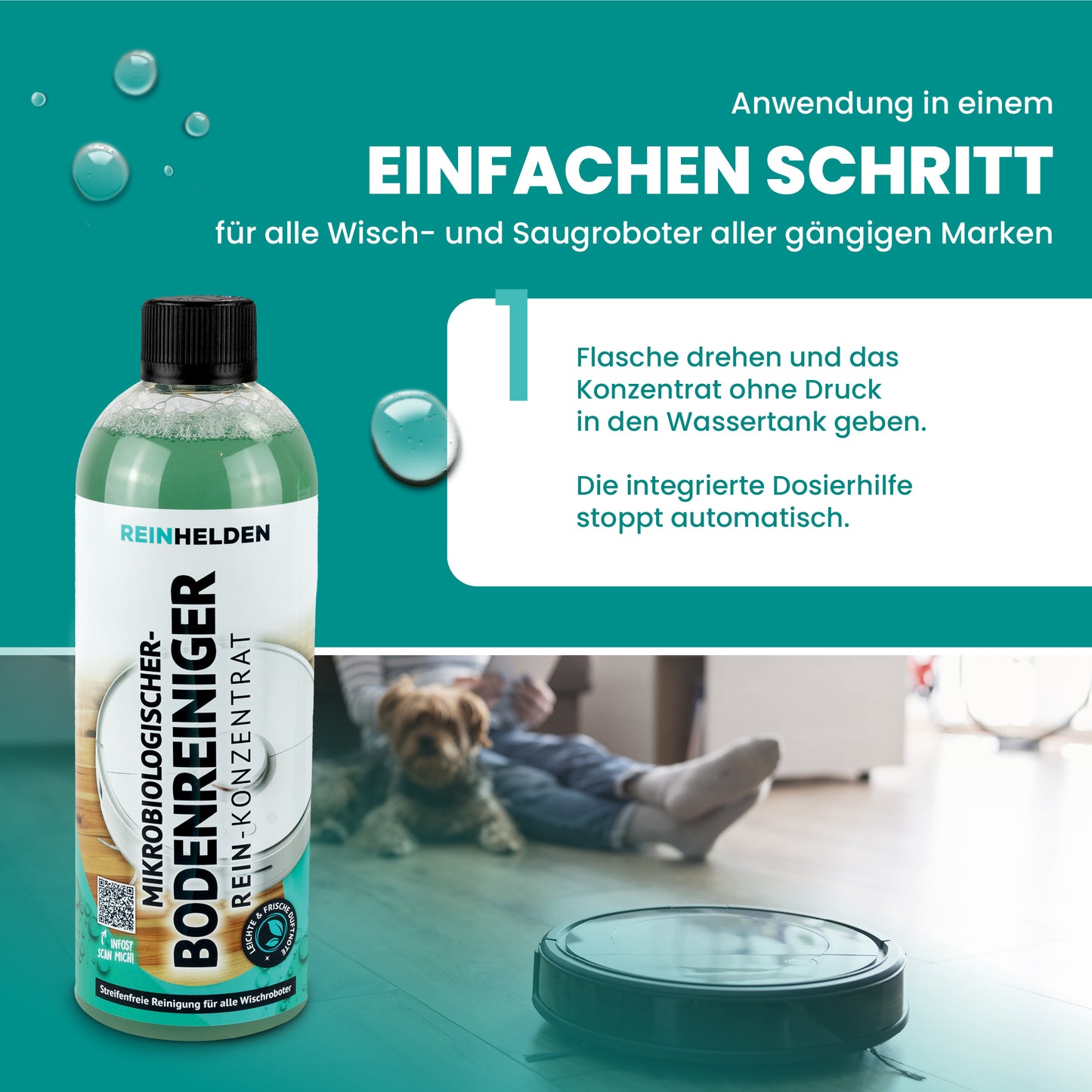 REINHELDEN® Bodenreiniger REIN-Konzentrat für Wischroboter & Saugwischer 750ml mit MIKROORGANISMEN