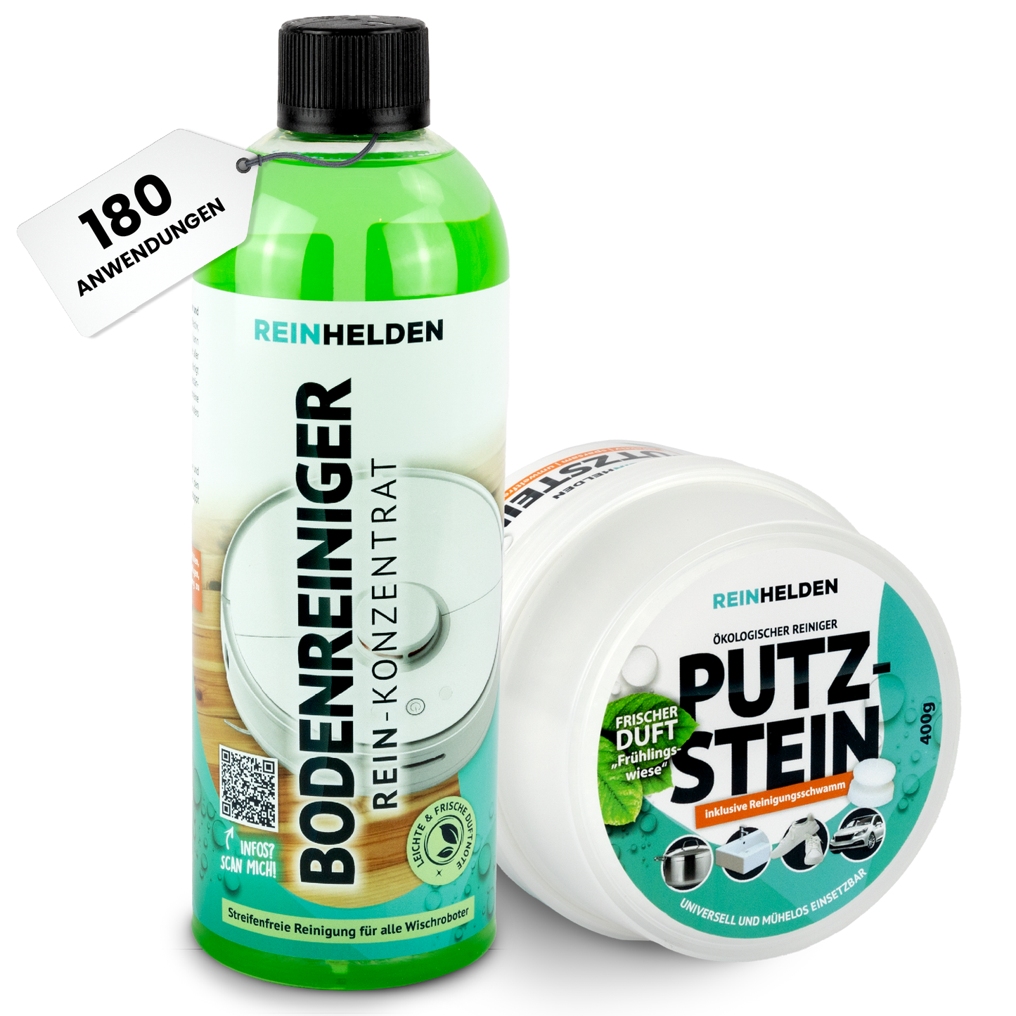 REINHELDEN® Set aus Bodenreiniger für Wischroboter & Saugwischer UND Ökologischer Putzstein Universalreiniger